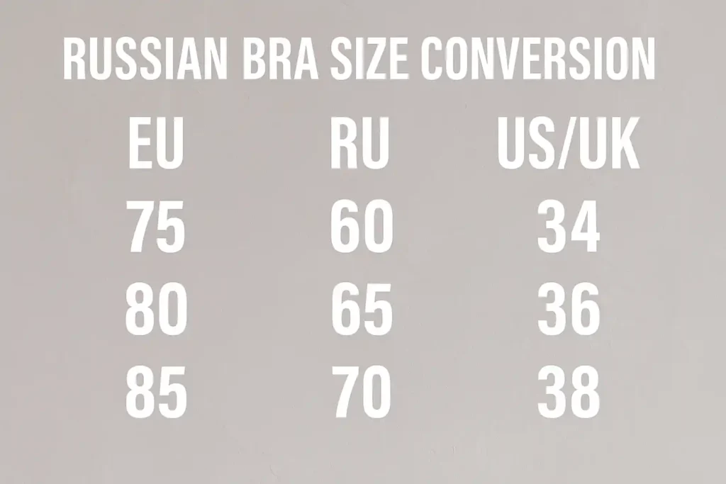 Russian bra size conversion chart comparing EU, RU, and US/UK sizes