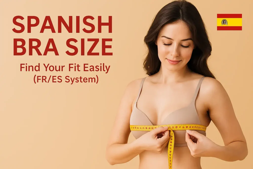 Woman measuring bust with tape to find her Spanish bra size using centimeters